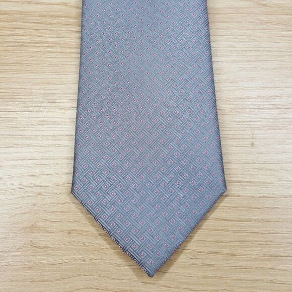 MICHAEL KORS Mens Neck Tie Gray Pink Micro Dot Classic Pointed Silk Blend - Picture 1 of 6